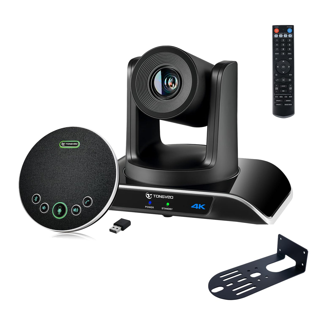 TONGVEO 4K PTZ Conference Room Camera System AI Auto-Tracking 20x Zoom 4K PTZ Camera USB3.0 HDMI LAN outputs and Bluetooth Speakerphone with Microphone for Large Remote Meeting