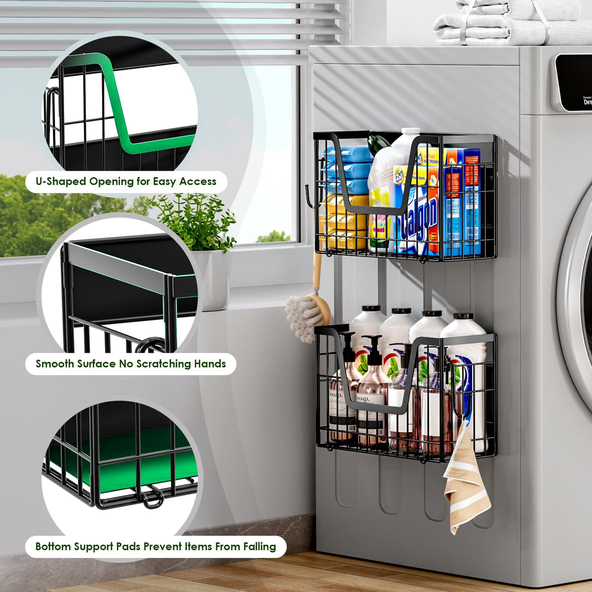 YIWANFW 2 Set Magnetic Shelf for Fridge, Potato & Onion Storage Bins, Magnetic Fruit Basket for Refrigerator Pantry Kitchen Counter Laundry, Magnetic Fridge Organizer Spice Snacks Magnet Fridge Shelf