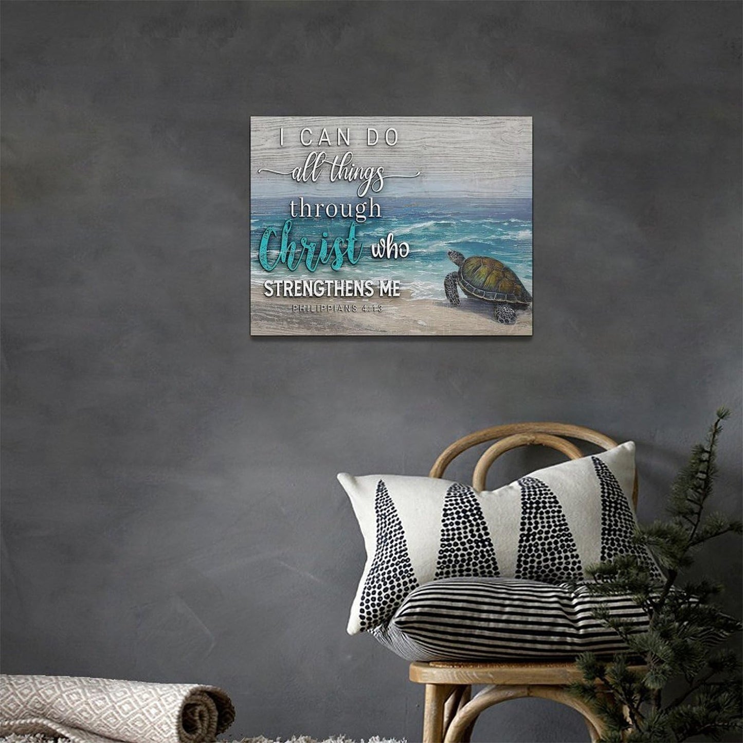 Christian Turtle Wall Art Inspirational Bible Verse Pictures Wall Decor Beach Ocean Canvas Prints Framed Modern Painting Artwork for Bedroom Office Living Room Bathroom Dining Room 16"x12"