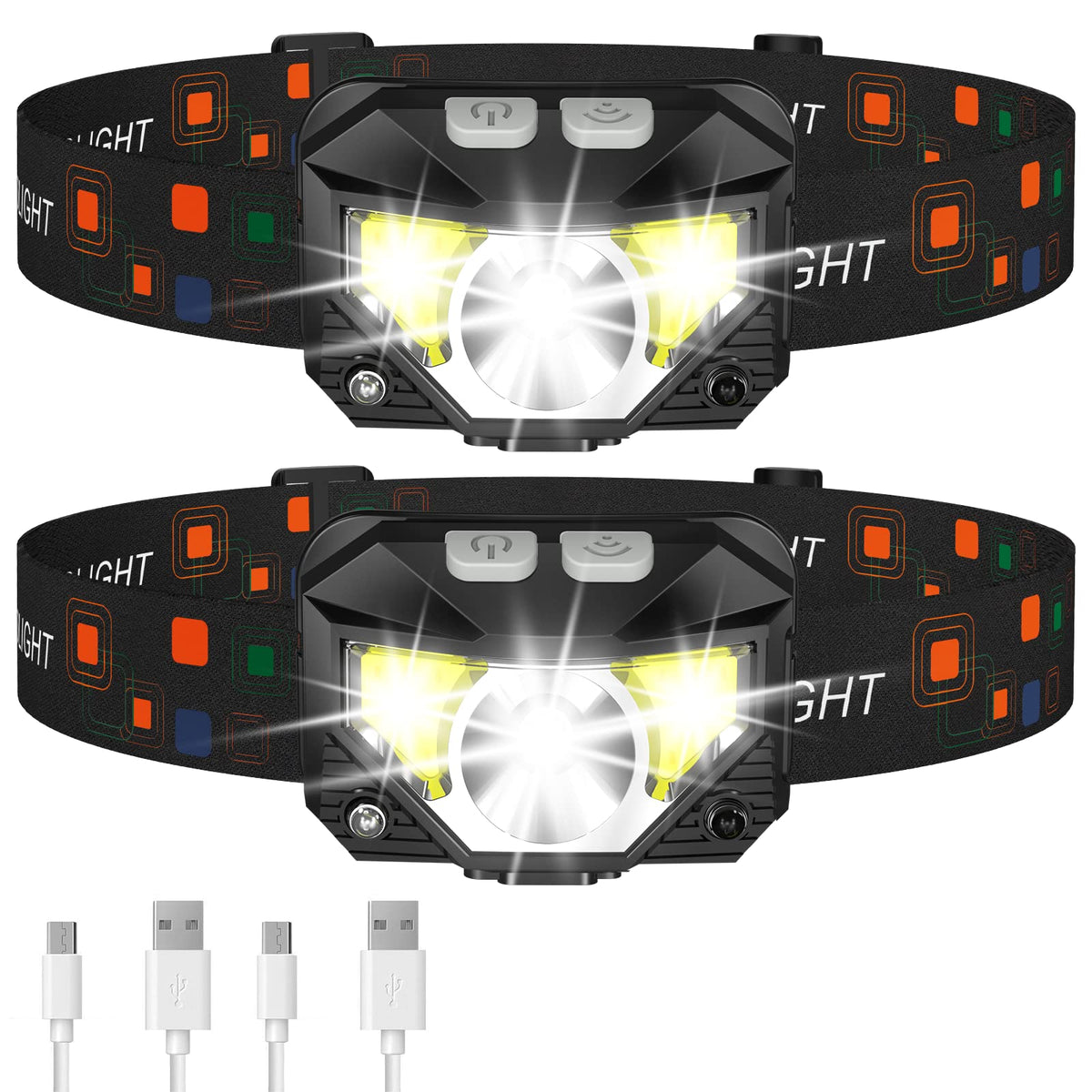 LHKNL Headlamp Flashlight, Lumen Ultra-Light Bright LED Rechargeable Headlight with White Red Light, 2-Pack Waterproof Motion Sensor Head Lamp,8 Modes for Outdoor Camping Running Hiking Fishing
