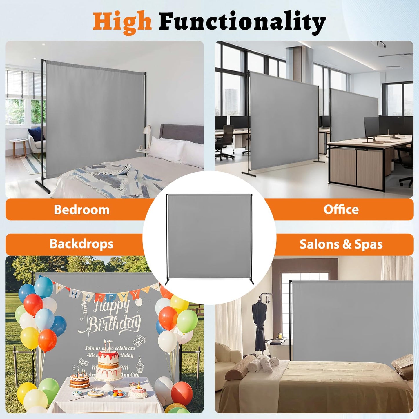 Room Divider Single Panel, 71''W x 71''H Height Adjustable Large Room Divider Panel for Office, Fabric Portable Privacy Screen Wall Divider for Room Separation, Freestanding Partition Separators