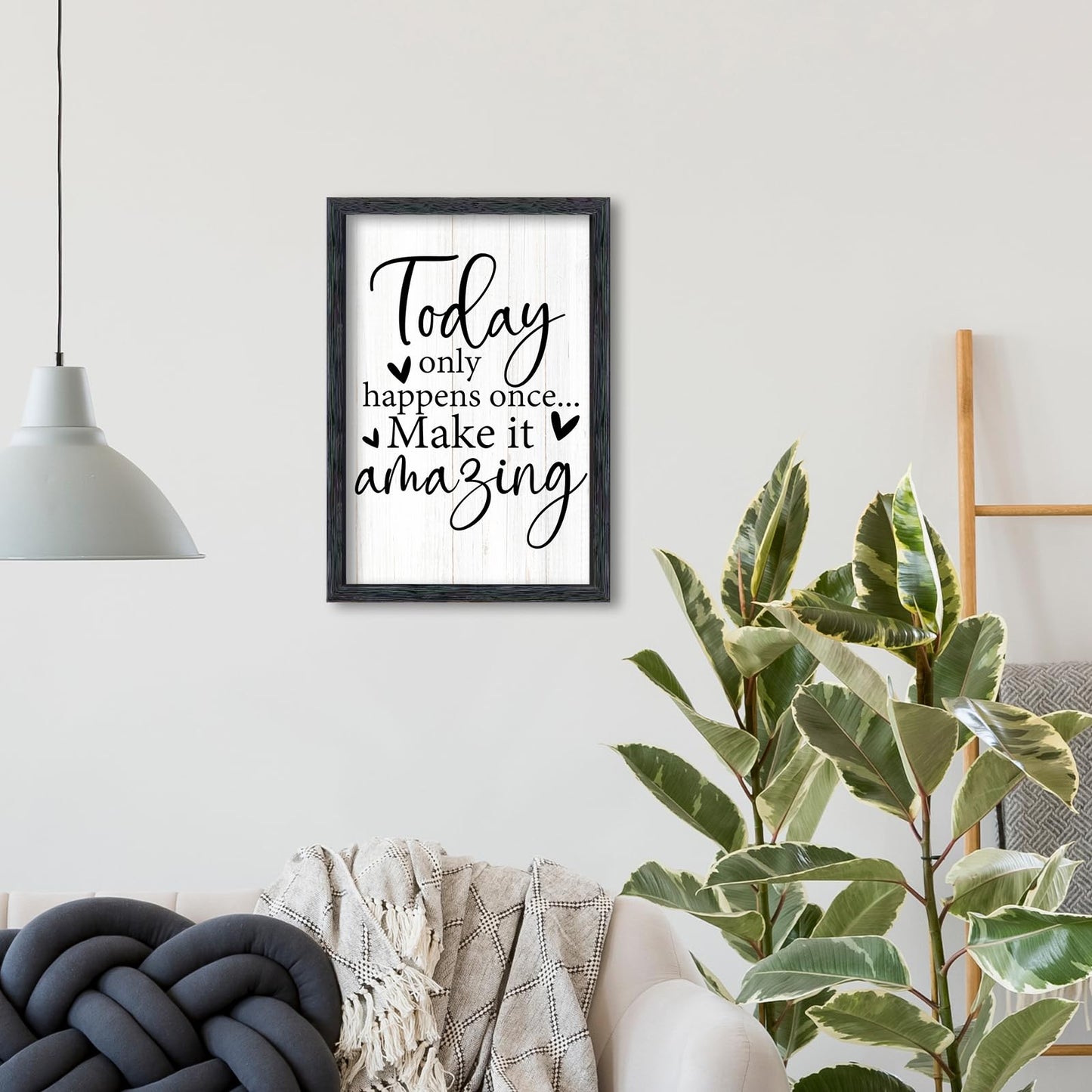 AuraPeak Today Only Happens Once Make It Amazing Inspirationa Quotes Office Wall Decor, Motivational Sayings Frame Rustic Home Living Room Laundry Room Wall Art Hanging (Black 16"×10")