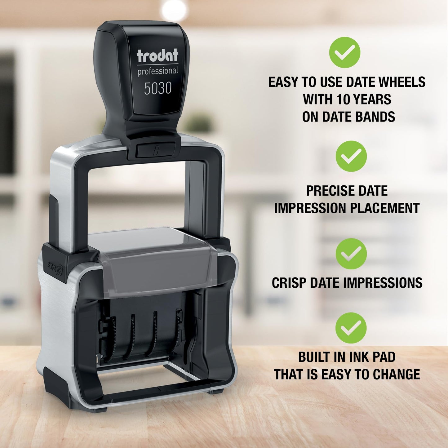 Trodat 5030 Professional 4.0 Date Only Stamp, Self Inking, Impression Size 1-5/8” x 3/8” (Black)