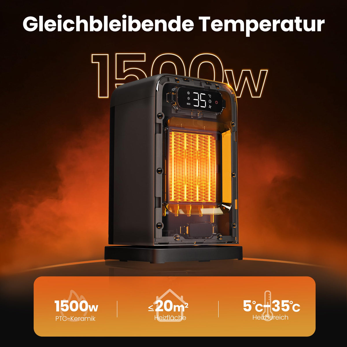 FLANUR Space Heaters for Indoor Use, 1500W Small Desk Heater 2 in 1 with Remote, Thermostat, LED Display, Overheat & Tip Over Protection, 12H Timer, 70° Oscillating Heater for Office (Black, 1Pack)