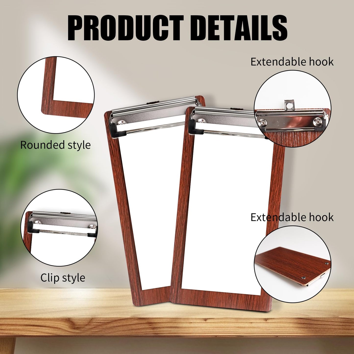 CONEHOY 60 Pcs Mini Wood Clipboard Bulk 8 x 4 '' Check Presenters Clipboard Half Page Small Wooden Clip Receipt Menu Holder for Guest Waitress Restaurants (Coffee)