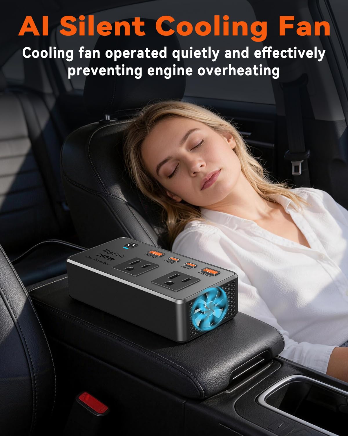 HipEpic 200W Car Power Inverter 12V to 110V Fast Charging, Car Outlet Adapter to Plug 24W USB A/C & Dual AC - 6 in 1 for Laptop Phone, Power Inverters for Vehicle Road Trips Camping (Silver-Black)