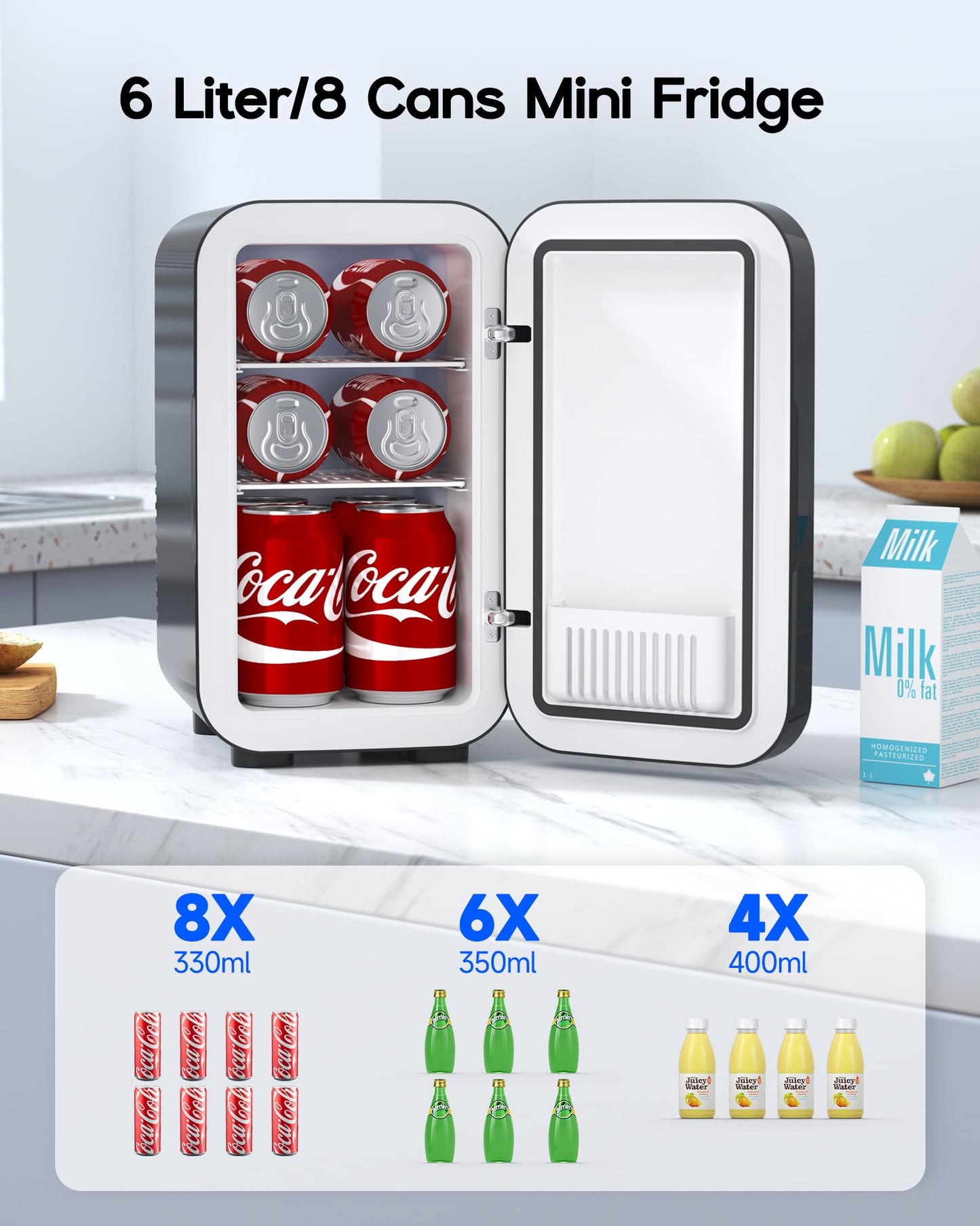 BEICHEN Mini Fridge, 6 Liter / 8 Can Small Refrigerator for Bedroom, Car, Office & Dorm, 110V AC/DC Portable Thermoelectric Cooler & Warmer for Skincare, Food, Drinks, Black