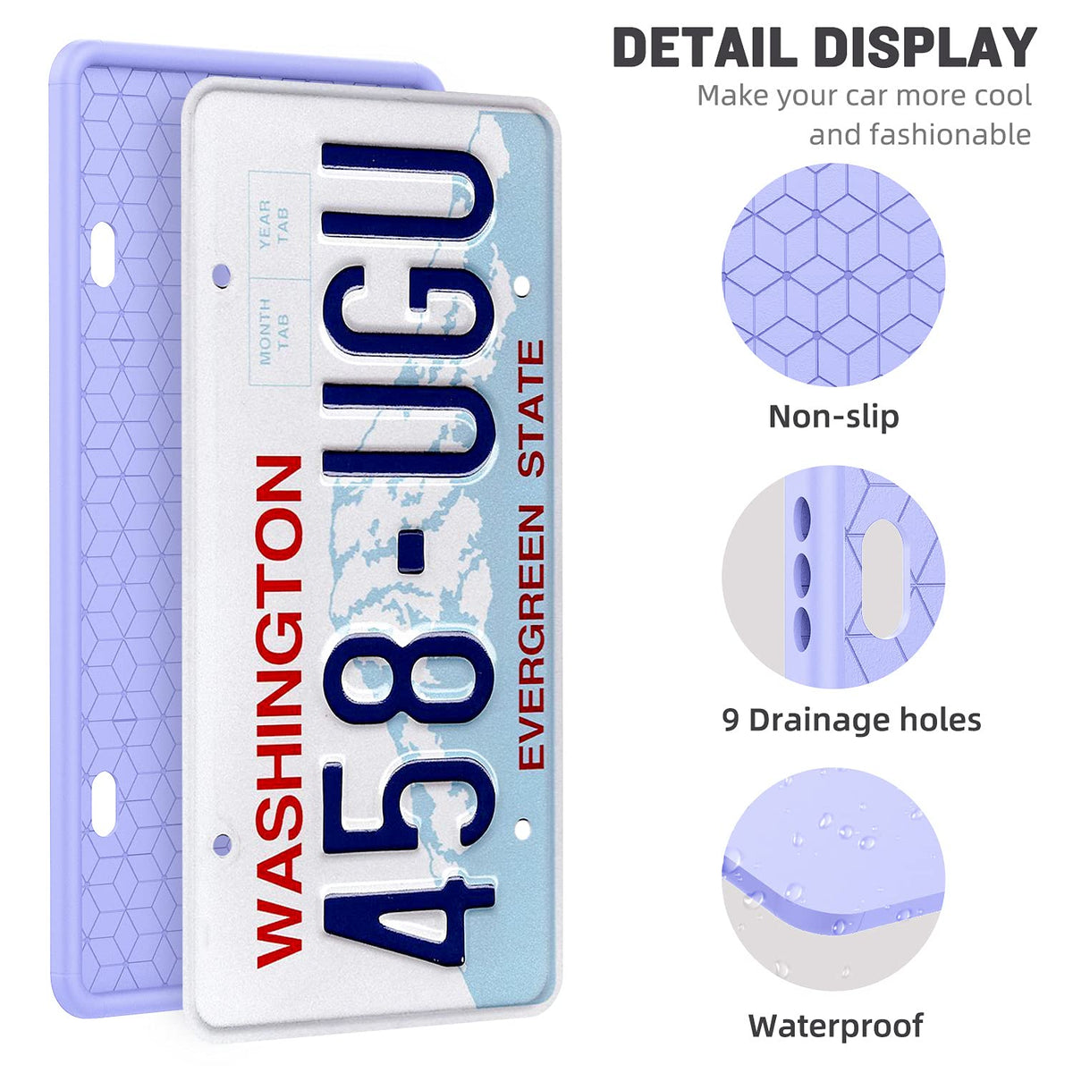 QiqaMole 2 Pack Silicone Frame Front Back License Plate Cover/ Bracket Holder Rust-Proof, Rattle-Proof, Weather-Proof, for US CA Standard Cars (Light Green)