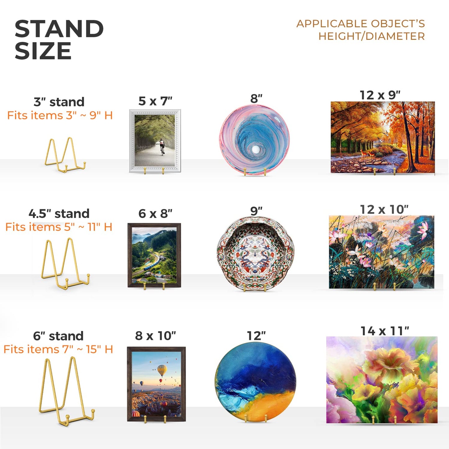 TR-LIFE 4 Pack 3 Inch Plate Stands - Display Stand + Metal Frame Holder for Picture, Decorative Plate, Photo Easel, Tabletop Art (Gold)