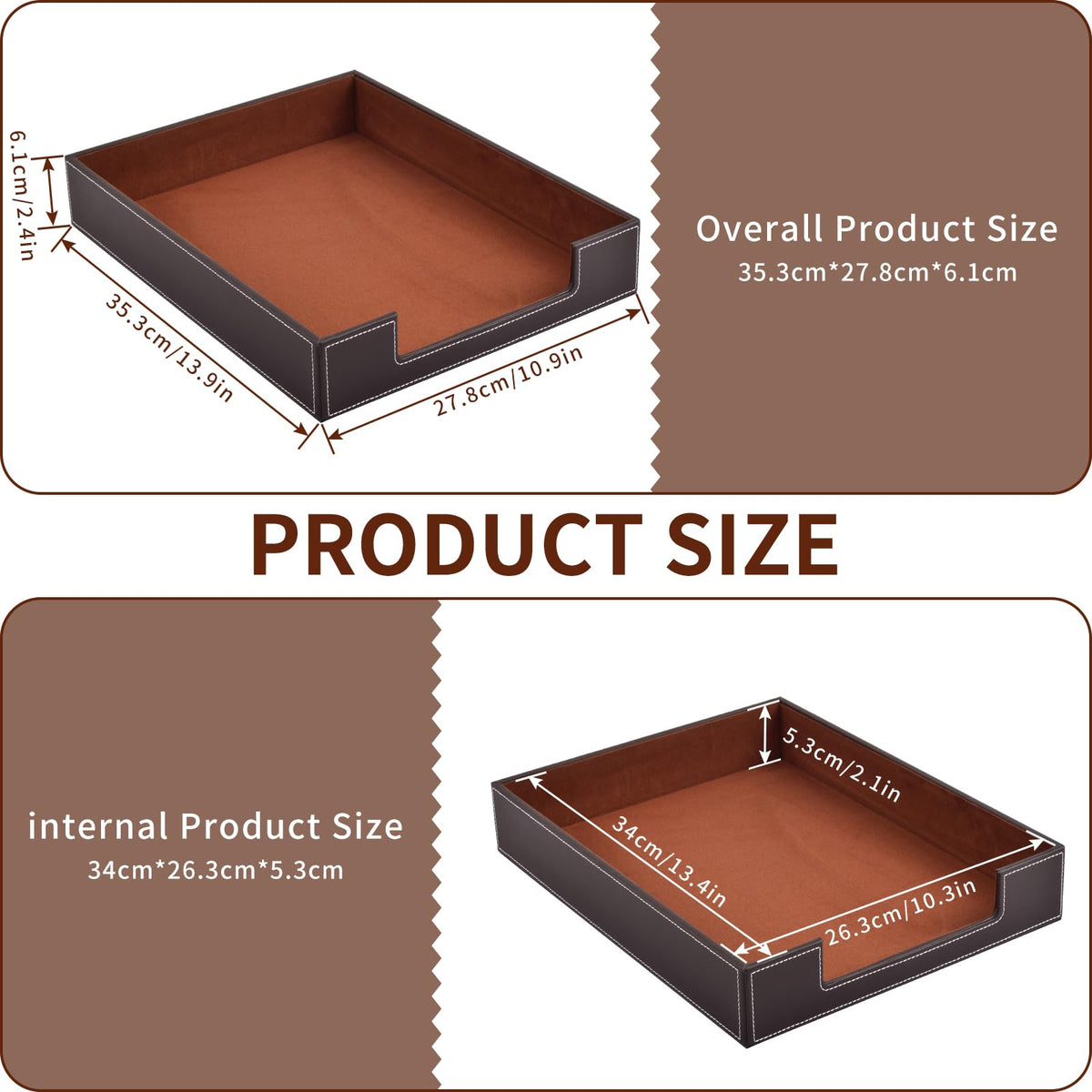 Leather Letter Tray, Office Supplies Desk Organizer for Mail Paper Files Magazines Jewelry Cosmetics,Luxury Letter Holder&Multipurpos Stackable Office Desktop Storage Box,Coffee