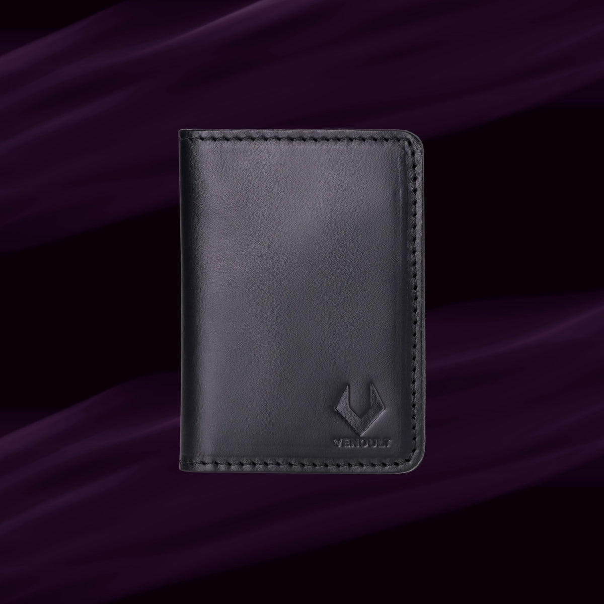 VENOULT Genuine Leather, Bi-fold Card Holder, Wallet with 4 Credit Card and 2 Cash Slots for Man or Women, (4.3 x 3.1 x 0.25 in), Slim Minimalist Design, Handcrafted (Rustic Black)