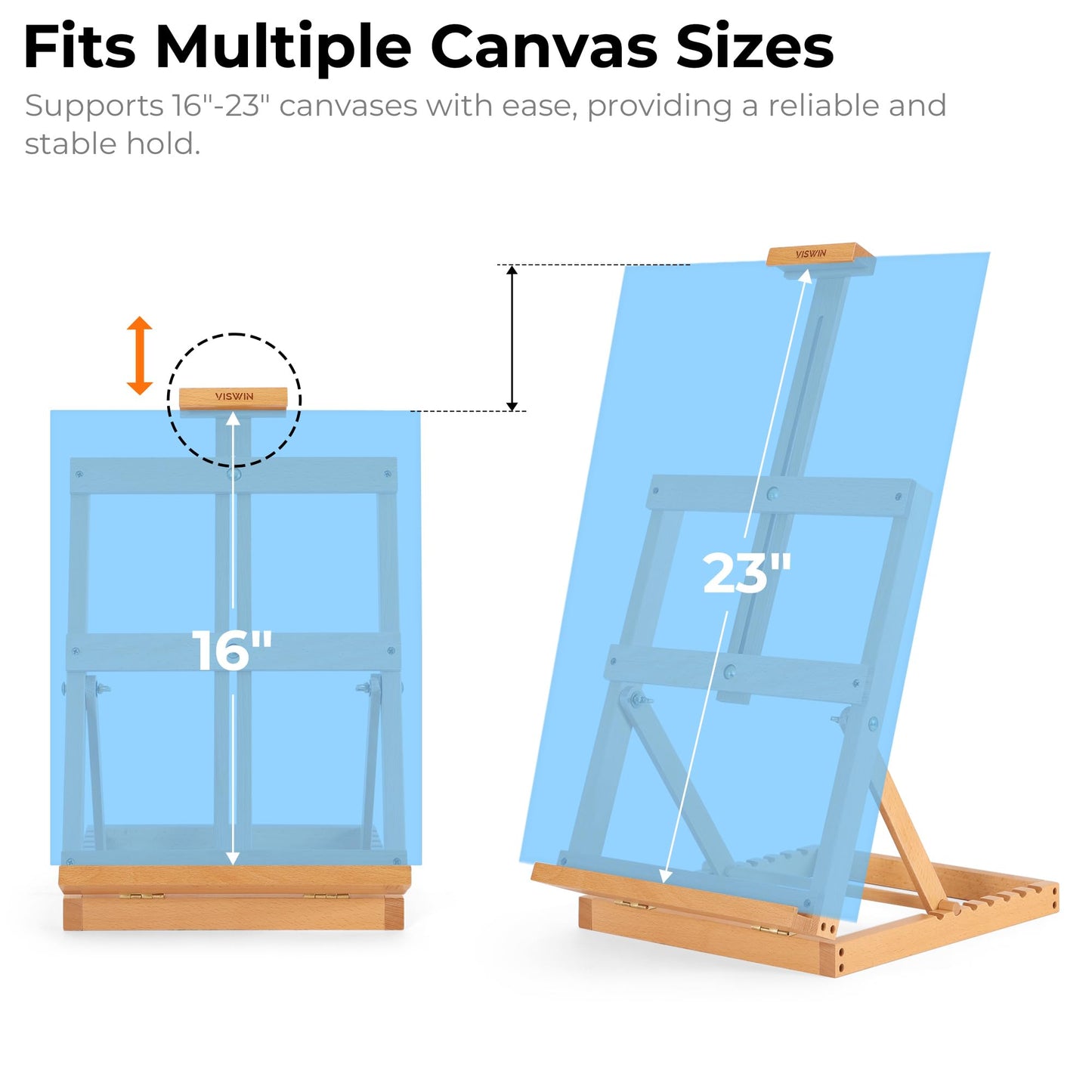 VISWIN Heavy-Duty Table Top Easel for Painting, Adjustable Beech Wood Tabletop Easel, Hold Canvas up to 23”, Portable Art Desktop Easel Stand for Adults, Artists, Beginners – Natural