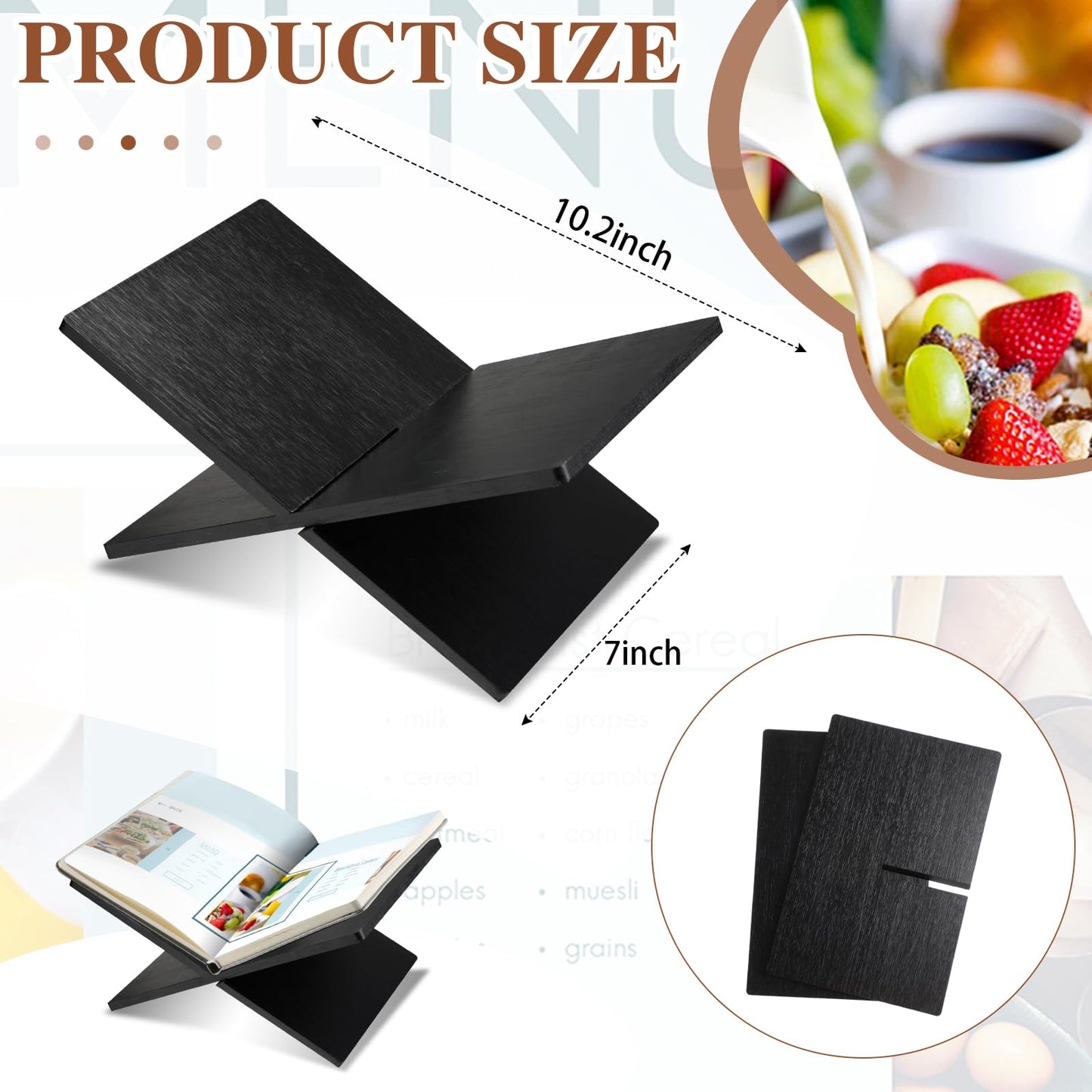 Geetery Book Stand Book Holder for Display Reading Textbook Holder Open Display Stand for Open and Closed, Cookbook, Magazines, Textbooks, Recipe(Black)