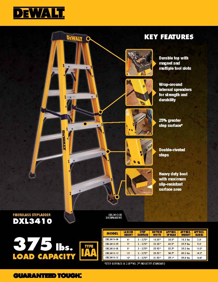 DeWalt Type IAA 375lb Rated FG Stepladder 4' DXL3410-04