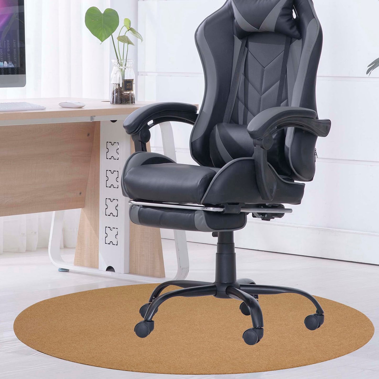 Office Chair Mat for Low Flat Pile Carpet/Hardwood Floor, Round 39"x39" Non-Slip & Noise Reducing Carpet Floor Protector Mat (Coffee Brown)