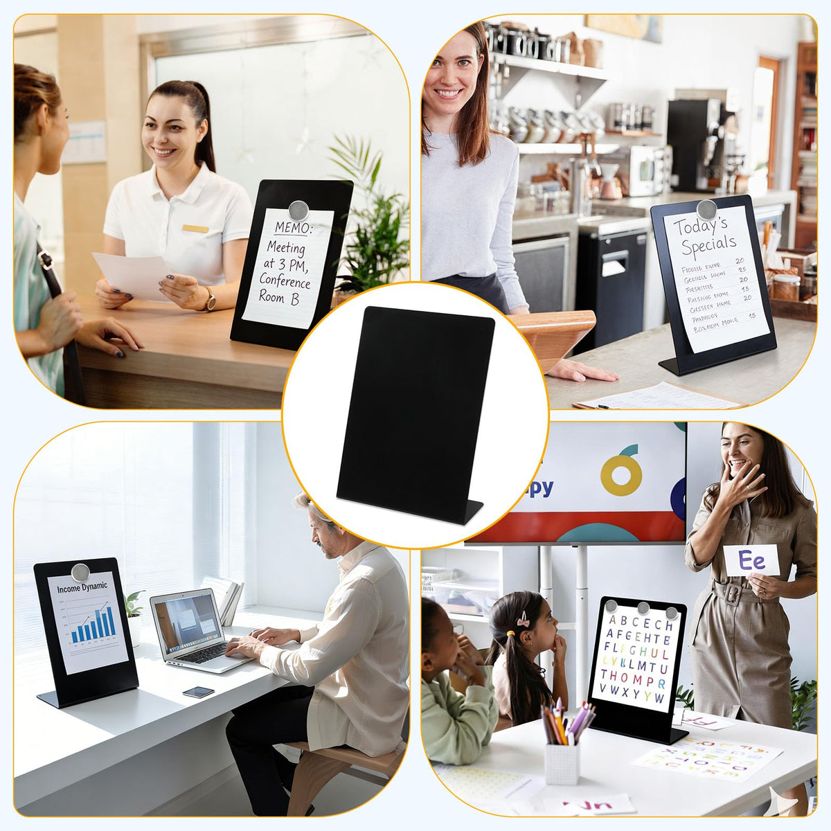 Solryne 2 Pack Magnet Bulletin Board, 13.8 x 9.8 inch Large Magnetic Board, Display for Memos, Photos & Documents, Magnet Display Stand for Home, School, Kitchen, Office, Hotel (Black)