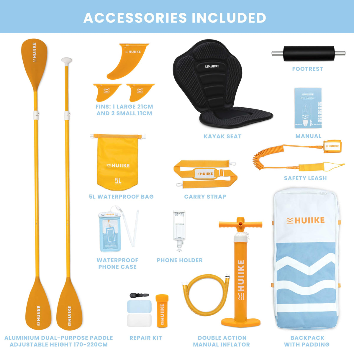HUIIKE Inflatable Paddle Board for Adults with Accessories Included, Oar, Fins, Pump. Stand Up Paddleboard Great Stability and Resistance. 10’ x 33" x 5.9", Maximum Load 286 lb