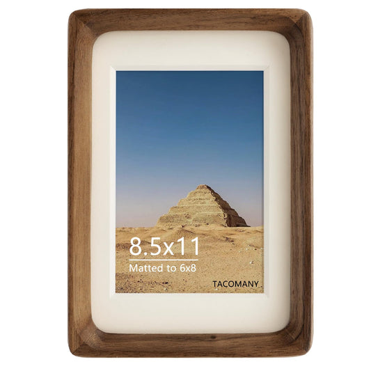 Natural Wood Photo Frames Inspired Tabletop Picture Frame with Mat, Vertical or Horizontal Display (Walnut, 8.5x11 matted to 6x8)