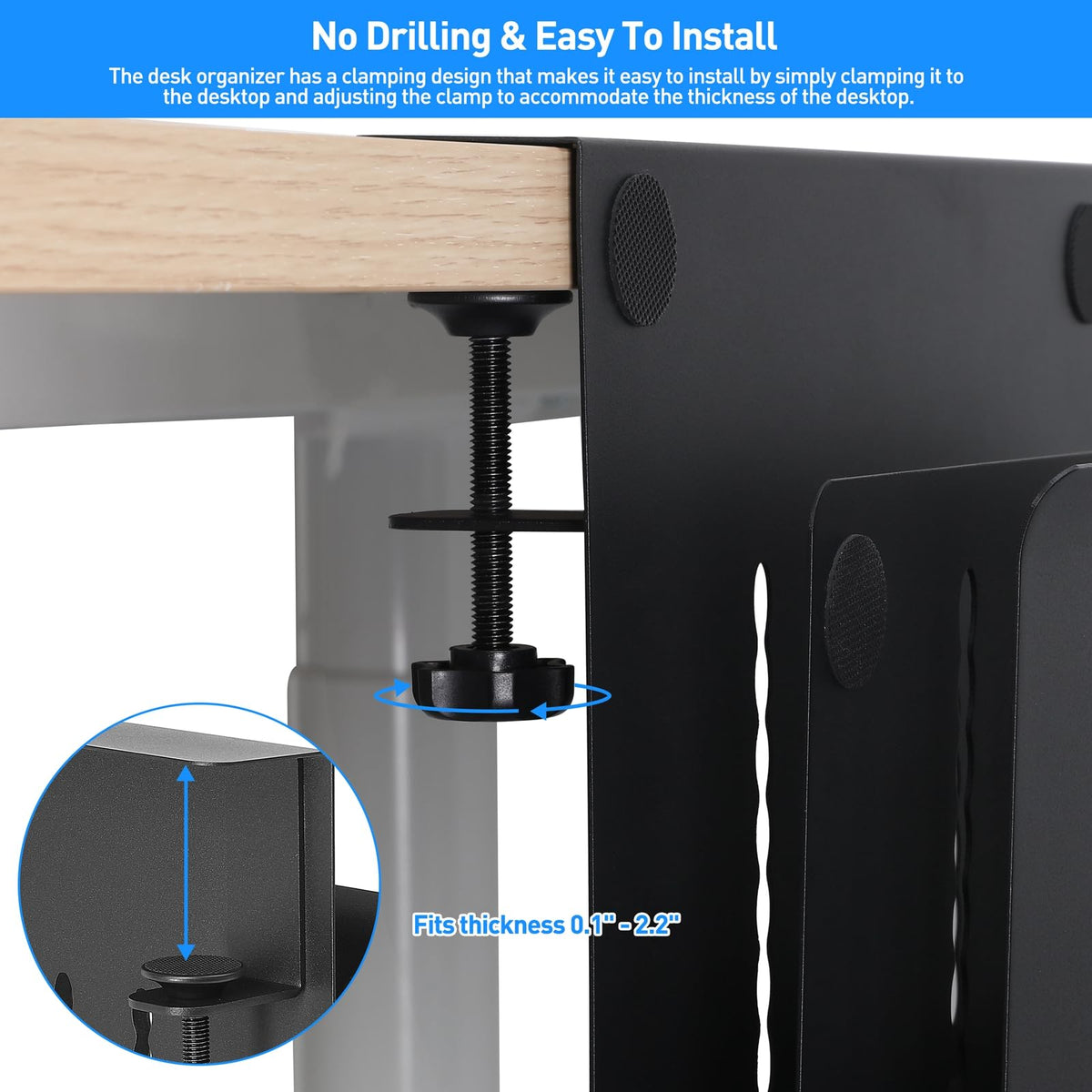 MAXECHO Desk Side Storage, Under Desk Laptop Mount, Table Side Hanging File Organizer, No Drill Clamp On Cable Management Tray, Laptop Holder with Magnetic Pen Holder for Office and Home, Load 22 Lbs