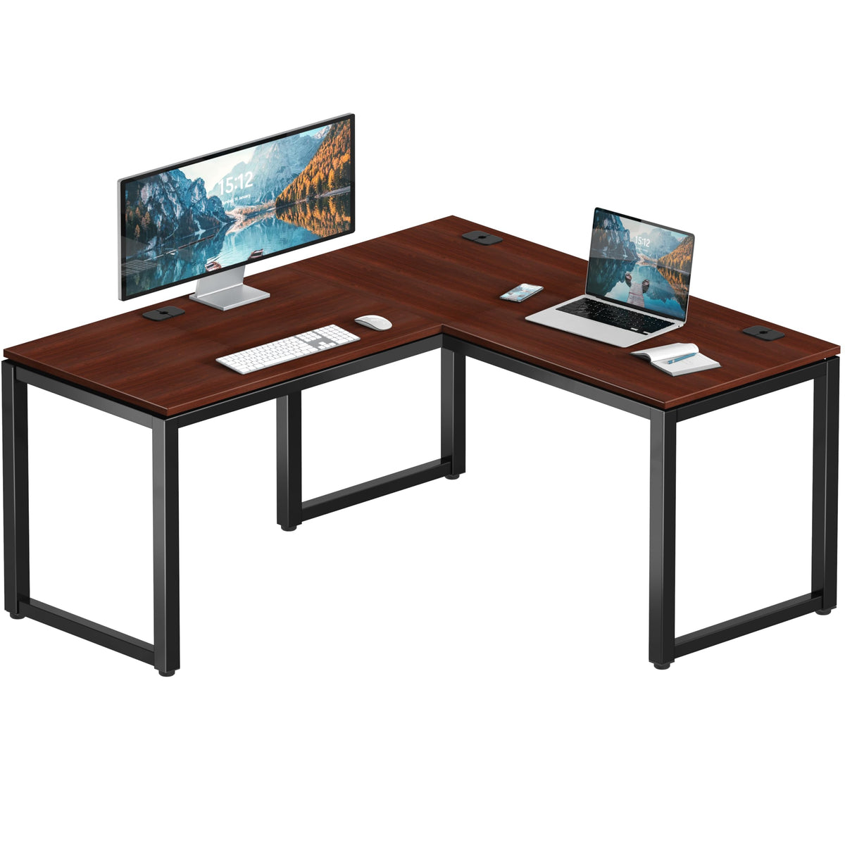SHW 55 x 60 Inches Commercial-Grade L-Shape Corner Office Computer Desk, Cherry