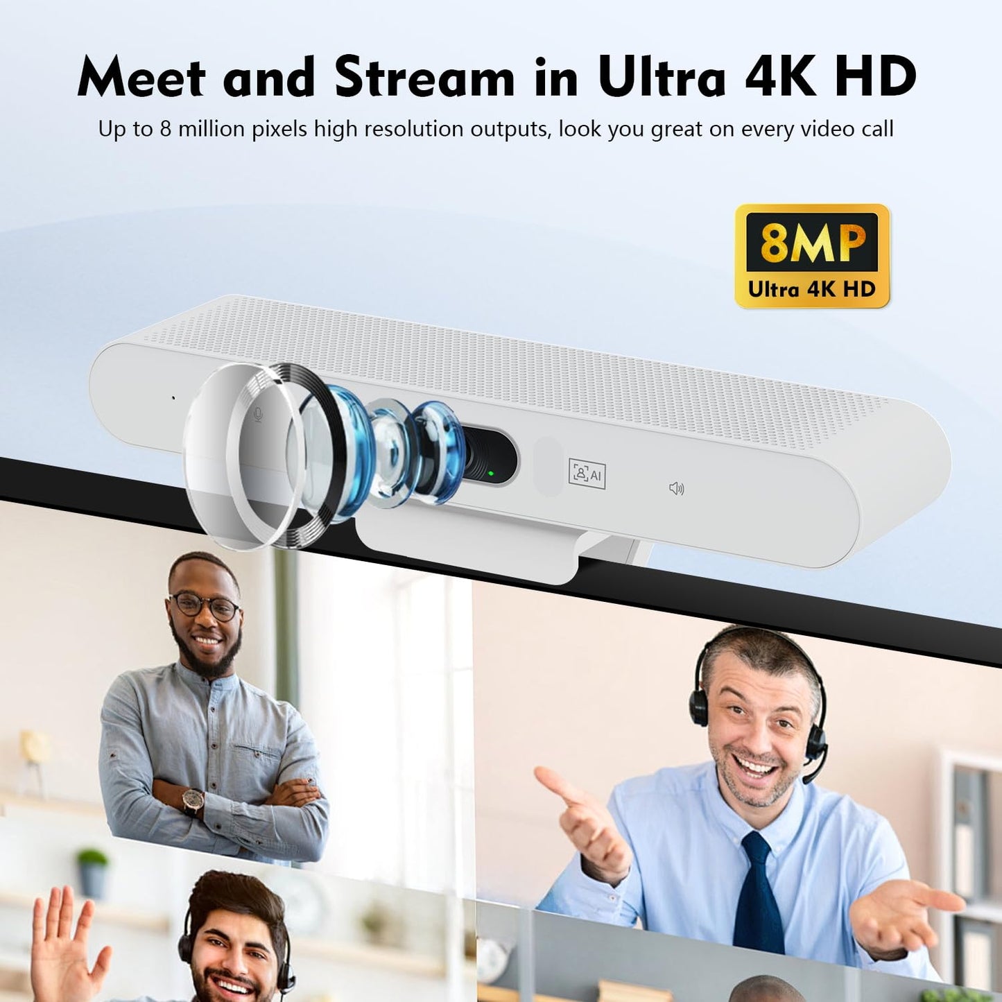 TOALLIN 3-in-1 4K Conference Webcam with Mic and Speaker, AI Auto-Framing & Speaker-Tracking, USB Video Bar, All-in-One Video Conference Camera for Online Meetings, Video Calls