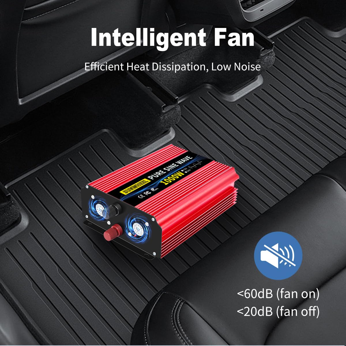 SUNWHEEL 1000W Pure Sine Wave Inverter, 12V DC to 110V/120V AC Power Inverter for RV、Off Grid、Truck with 2 AC outlets and LCD Display