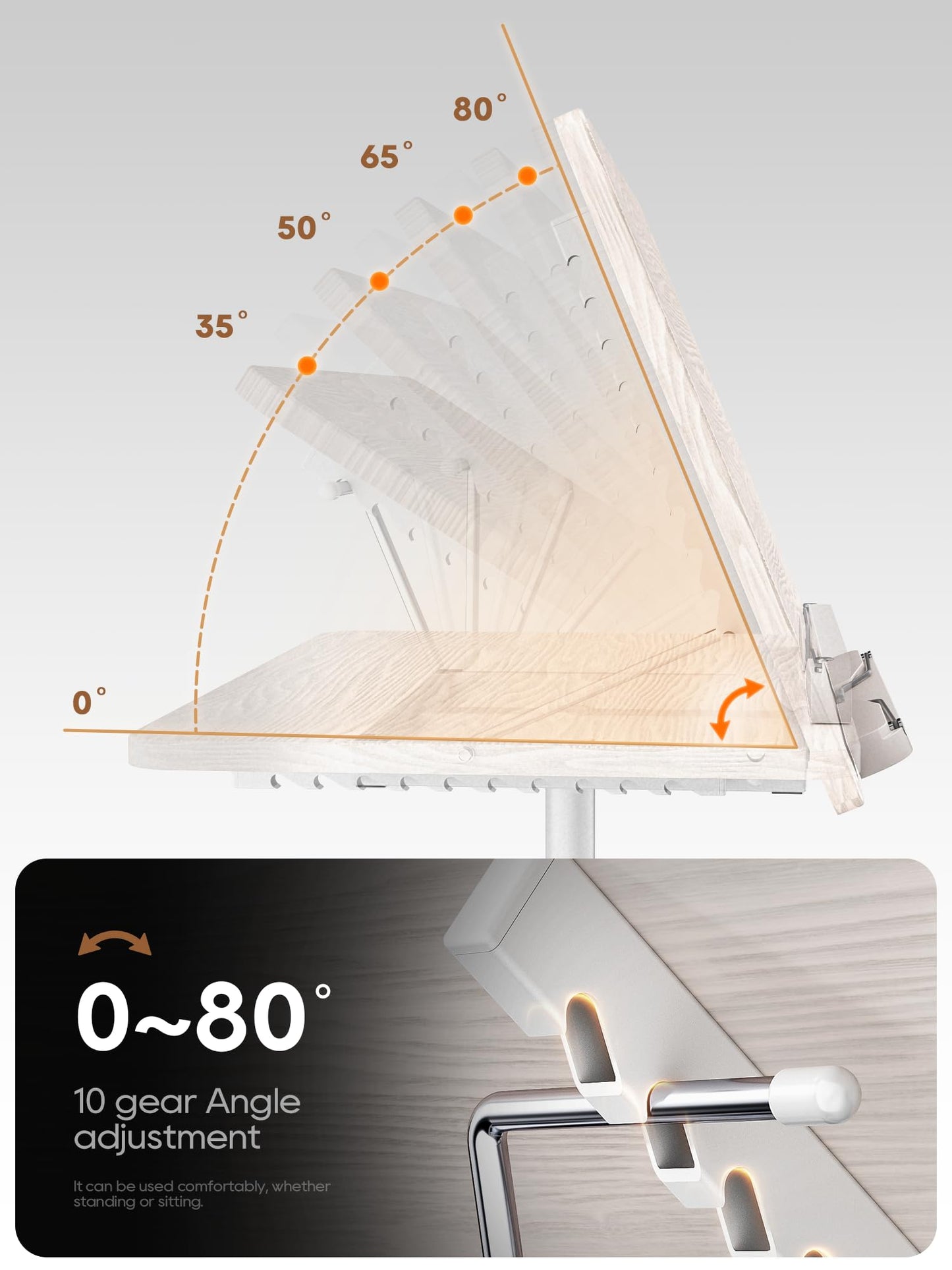 2 in 1 Adjustable Book Stand - Dual-Use Floor and Desktop Book Holder Stand, Height Adjustable 23.5-52 in, Elastic Page Clips for Music Sheet, Recipe, Tablet, Laptop-White