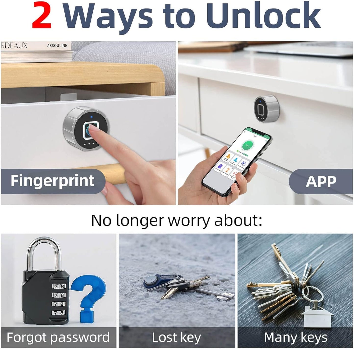 Fingerprint Cabinet Lock 32mm eLinkSmart Child Safety Baby Proofing Biometric Keyless Bluetooth Electronic Smart Drawer Lock for Furniture Liquor Locker Pantry Cupboard - 1.26"