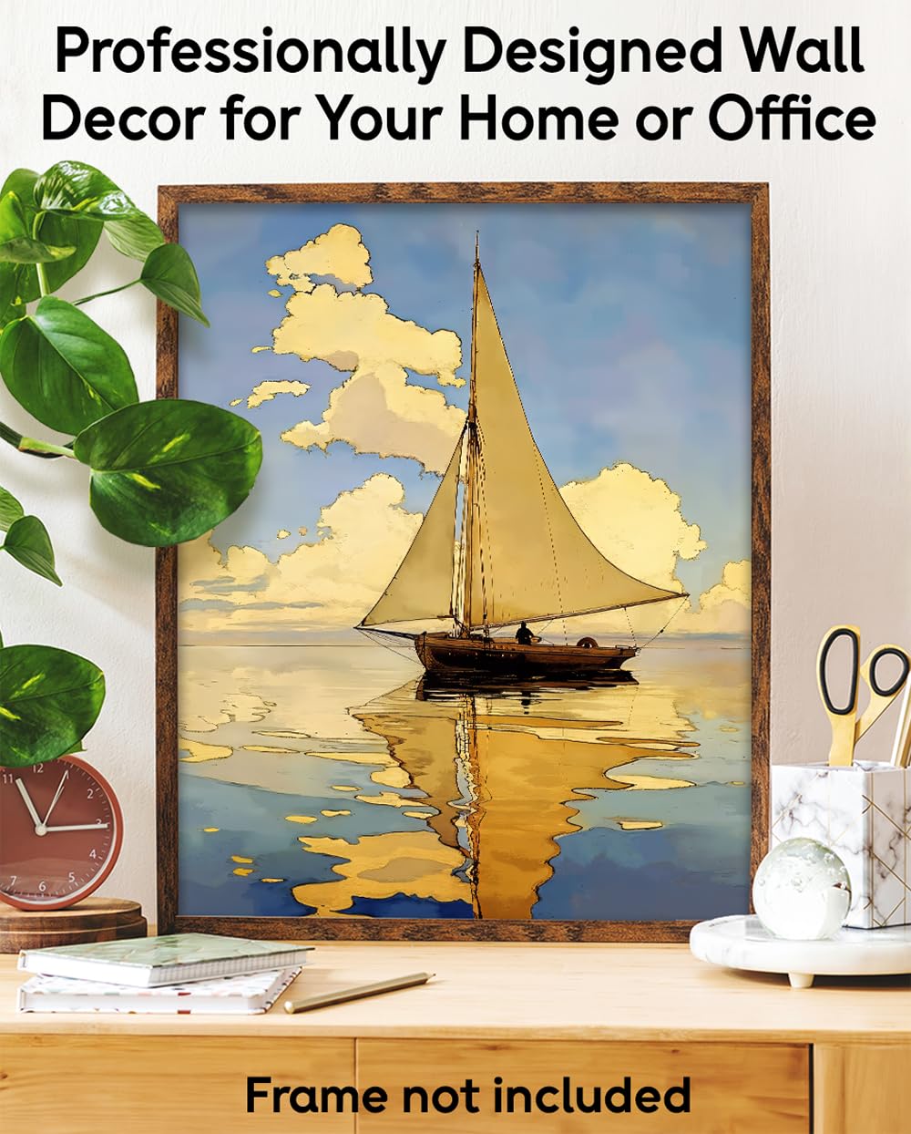 Sailing at Sunset Painting - 11x14 Unframed Poster - Seascape Art for Beach House, Vacation Home, and Nautical Decor - For Yacht Clubs, Sailing Enthusiasts, Man Cave, Home Office, and Living Room