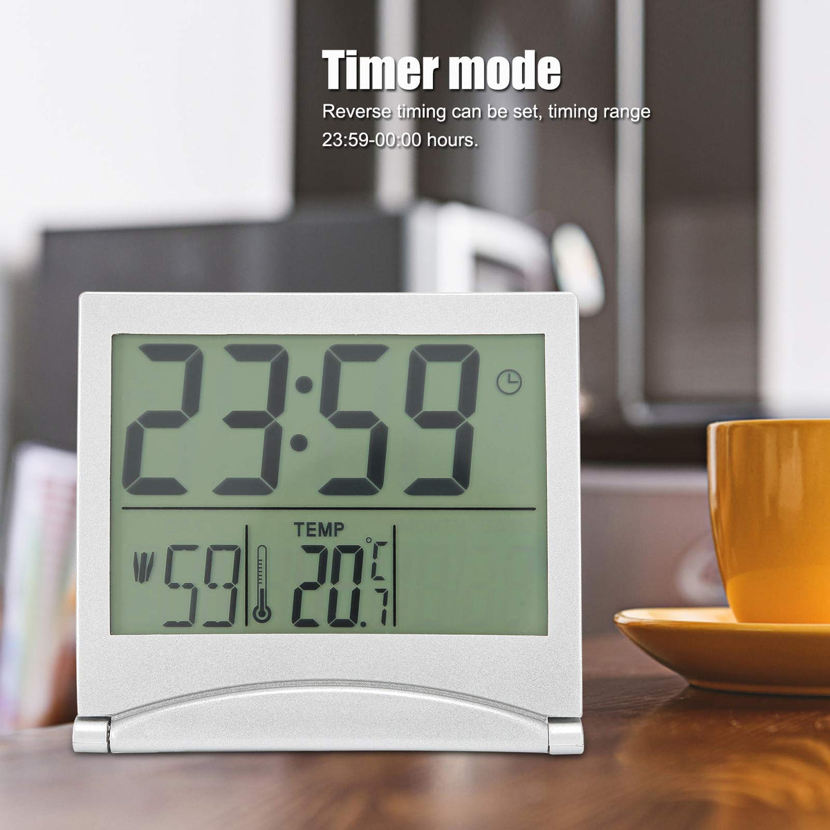 Aqur2020 Electronic Compact Alarm Foldable Calendar Easy to Read Atomic Desktop Clock Auto Set Digital Alarm Clock Screen with Time/Date/Temperature Display- Perfect for Nightstand or Desk