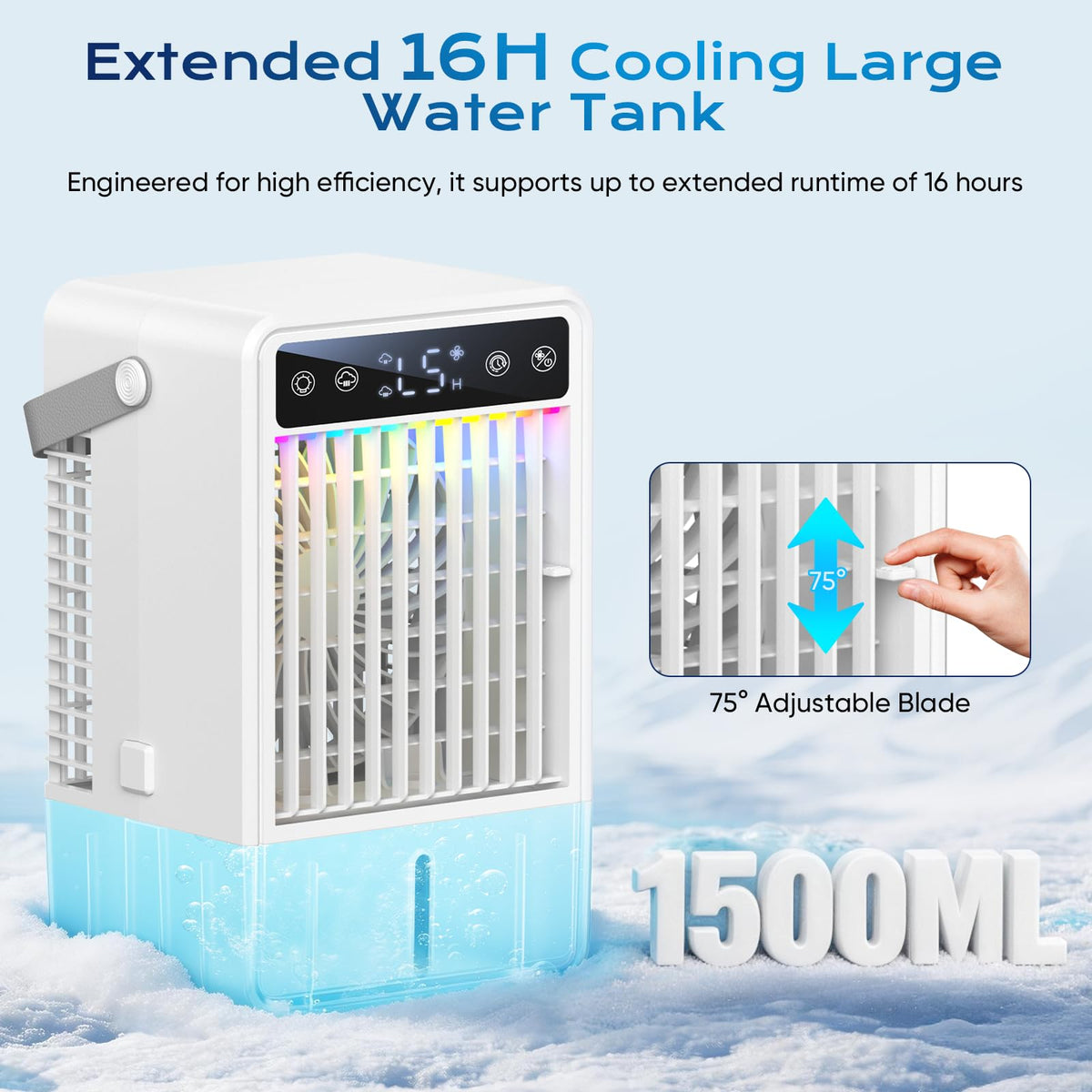 Portable Air Conditioners with 1500ML Tank, 5 Speeds Mini Evaporative Air Cooler with Remote & 2-10H Timer, Personal Air Conditioner Fan Portable AC Unit for Office, Desktop, Camping & Travel