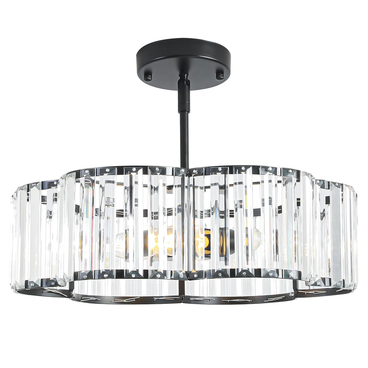 etiruety Modern Black Crystal Semi Flush Mount Ceiling Light Fixtures 16 in