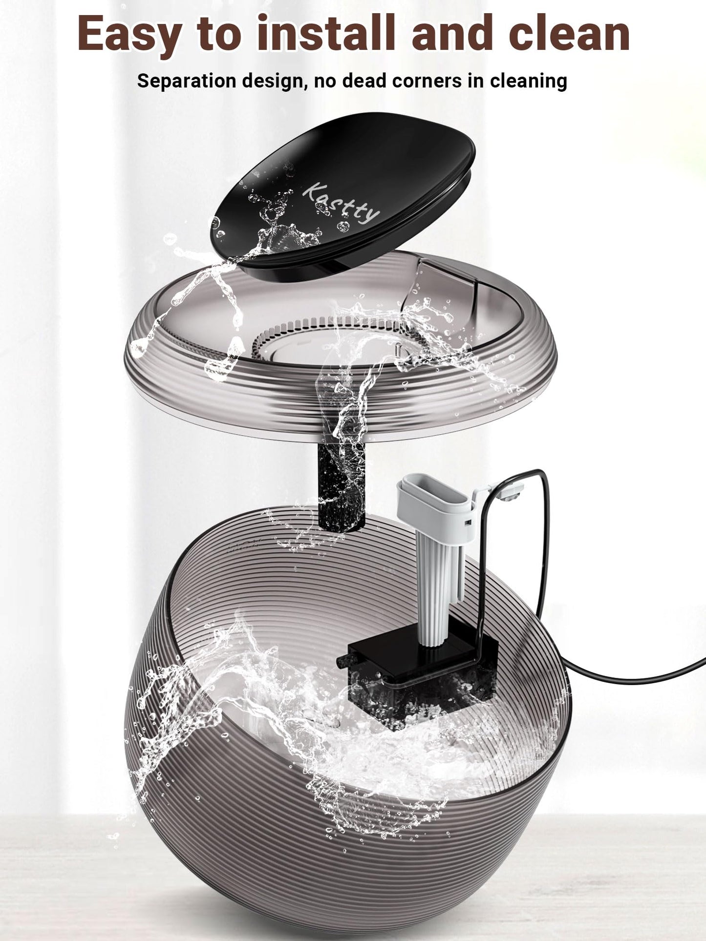 Kastty 3.5L Quiet Cat Water Fountain,118oz Large Capacity Pet Water Fountain for Cats Indoor with Water Level LED Light, Easy Cleaning Cat Fountains for Drinking Automatic Dog Water Fountain FS75