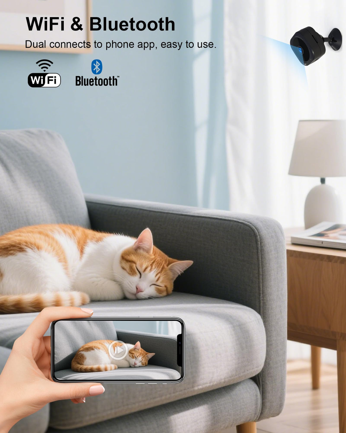 AOBOCAM 1080P HD Mini Camera for Indoor Security with App Control Motion Detection & Night Vision Wireless WiFi Rechargeable Pet Camera for Home/Office 24/7 Cycle Save