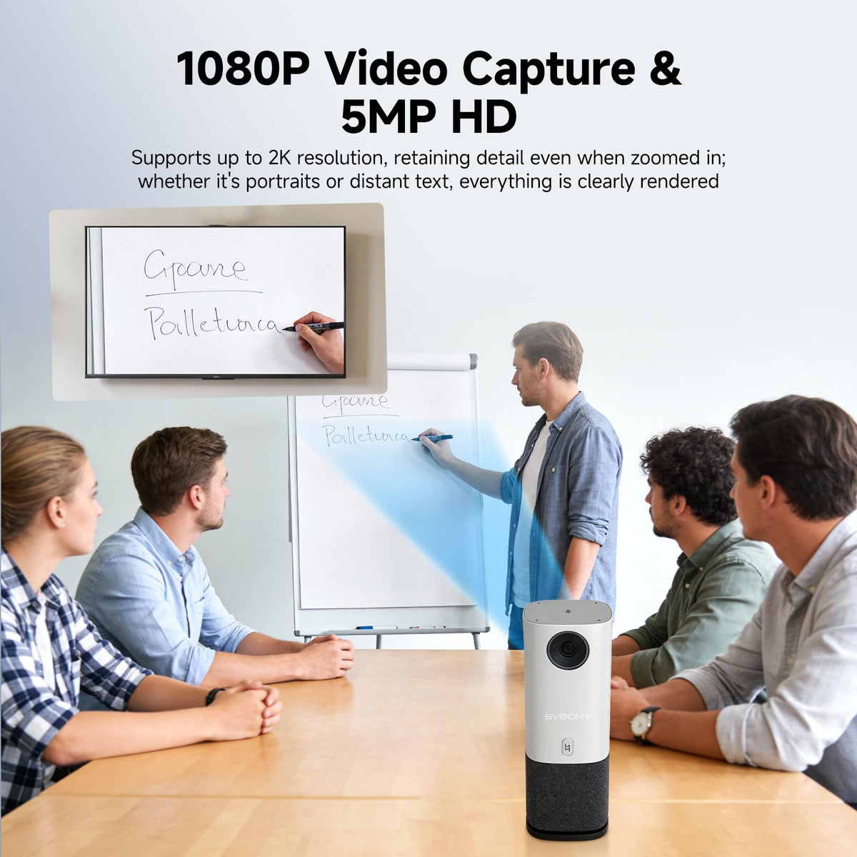 SVBONY SVN A1 360 Camera for Conference Room, 5MP 1080P HD Webcam with AI Driven Speaker Tracking,16.5 FT Mic Pickup, Noise Cancellation,Plug & Play, Compatible with Zoom/Teams/Meet for Small Meeting
