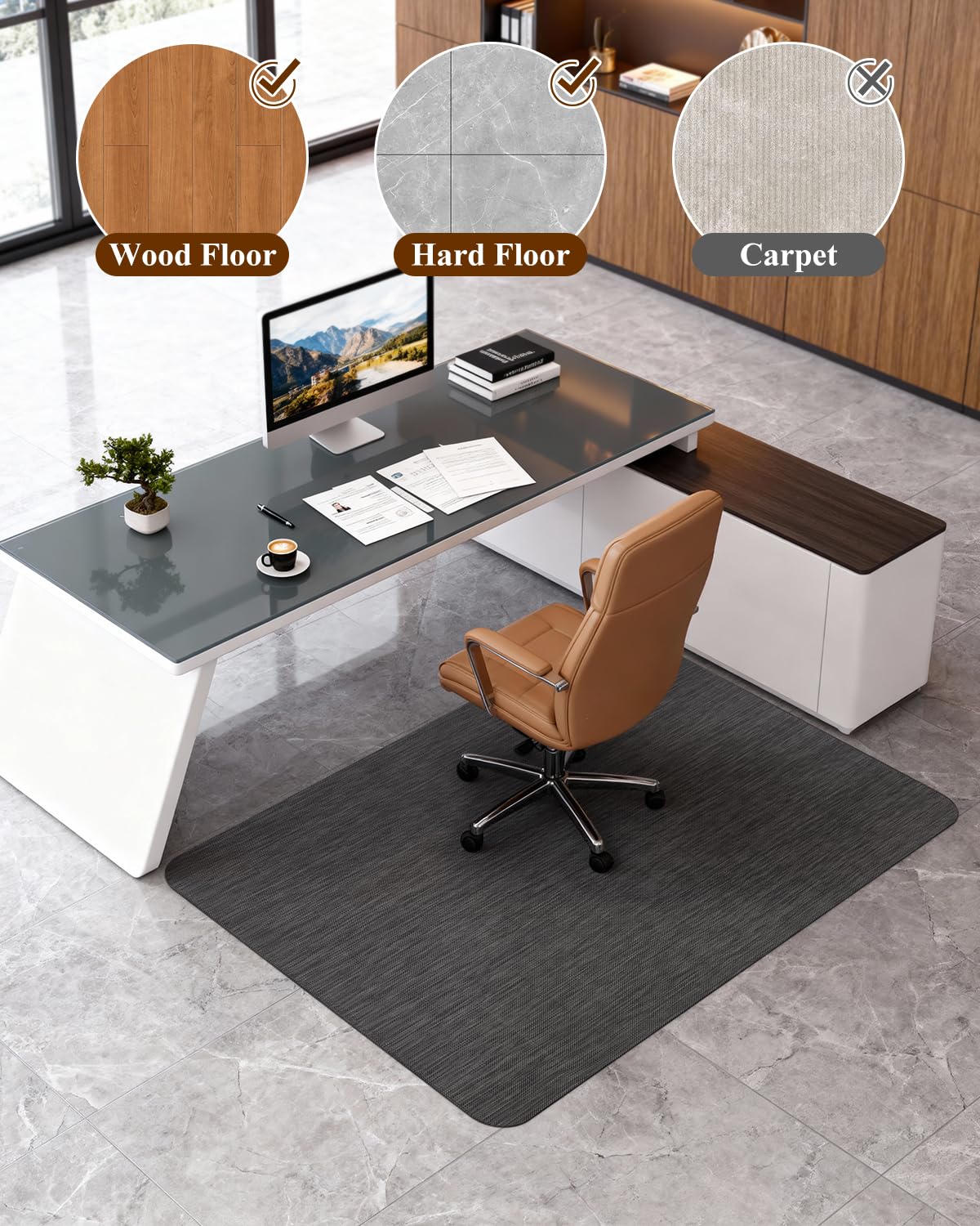 Soimeat Office Chair Mat for Hardwood Floor, 35.4" x 47.2" Non-Slip Desk Computer Chair Mat, PVC Floor Mat for Rolling Chair, Heavy Duty Wood/Tile Floor Protector Desk Rug for Home Office, Black