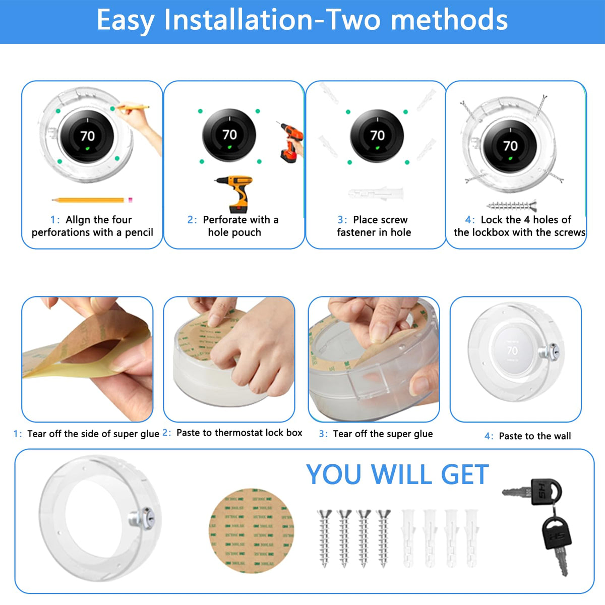 Round Thermostat Lock Case with Key, Upgraded,Thermostat Cover Universal, Thermostat Lock Case Clear, Wall Thermostat Guard, Fits Round Nest Thermostat(3.5x3.5x1.9 in) or Smaller