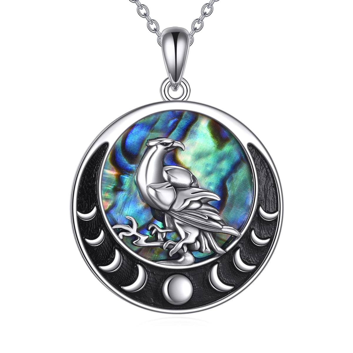 YONFQE Raven Necklace S925 Sterling Silver Crow Raven Pendant Jewelry Gifts for Men Women