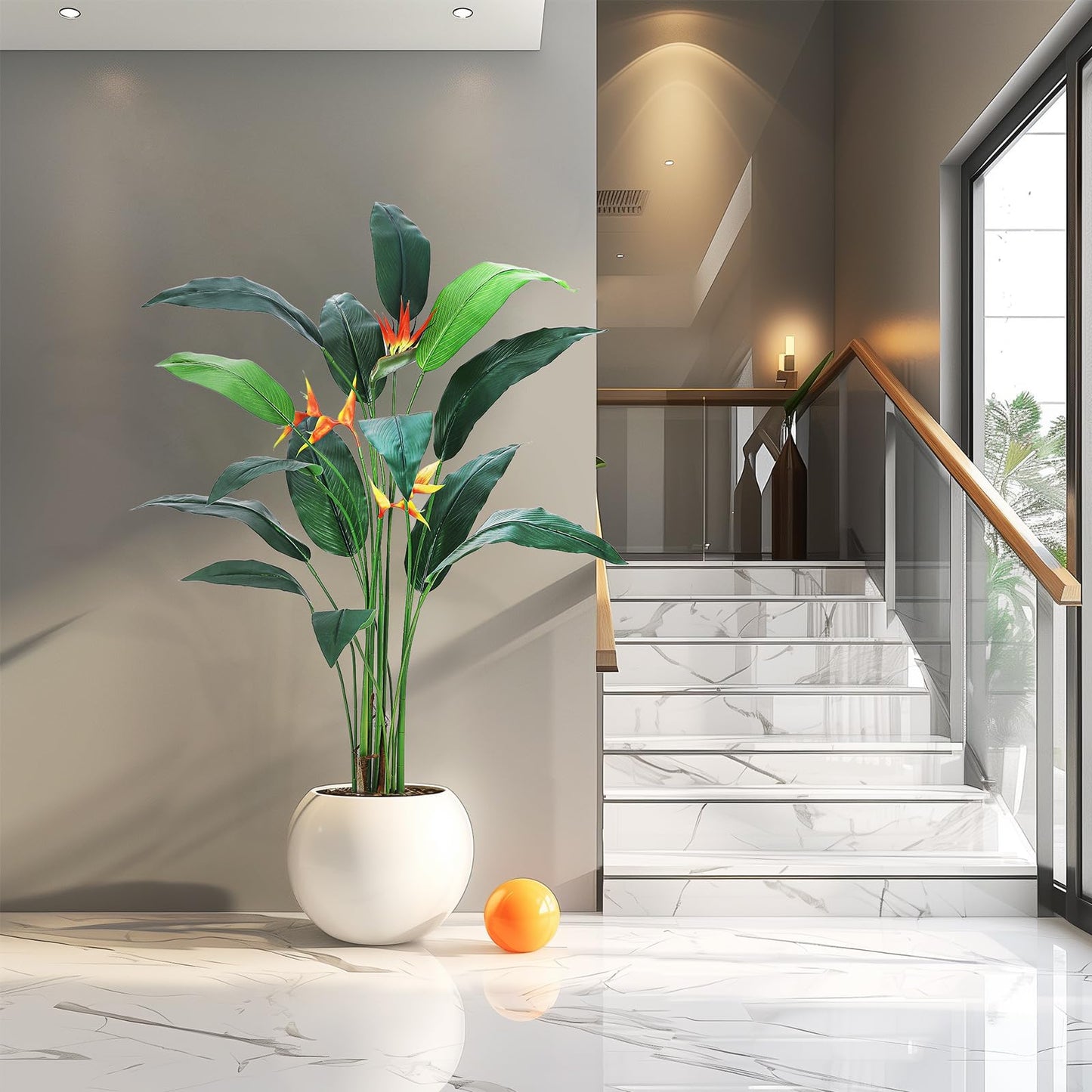 Realistic Artificial Bird of Paradise Plant Palm Tree, 7FT 6FT Tall Fake Tree with Lifelike Faux Leaves, 14 20 Trunks, Silk Indoor Outdoor Greenery, Easy Assembly Home Office Decor, 1 Pack