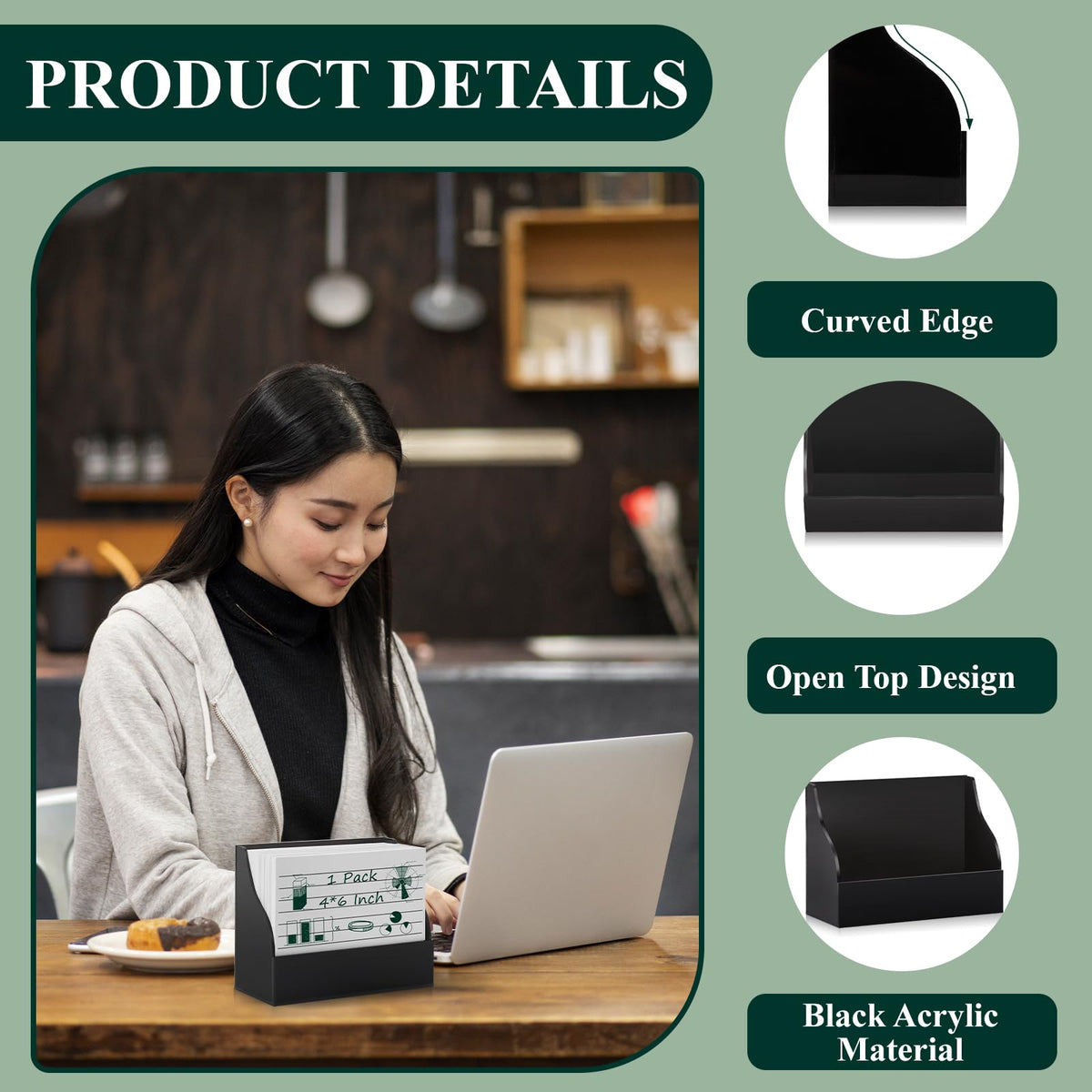 SHIQIKEJIPTY 2PCS Acrylic Index Card Holder 4x6 Black Note Card Organizer Box Card Display Stand Business Card Organizer Box Postcard Display Rack for Desk Office Classroom 4.7*2.3*6.3 Inch(No Card)