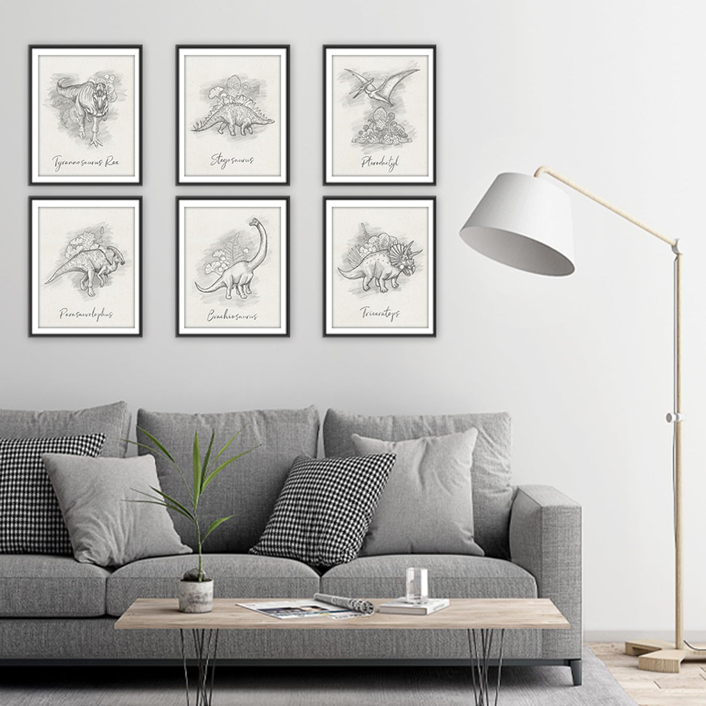 DREAM BIG PRINTABLES Dinosaur Sketchbook Set Art Prints (Set of 6) - 8x10s | Unleash Prehistoric Charm with These Wall Arts | Living Room | Farmhouse Decor | Bedroom Wall Decor | Kid's Room