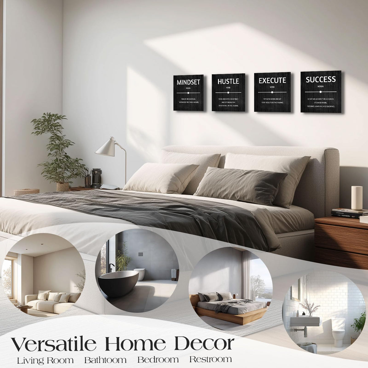 Halioyo Motivational Wall Decor Inspirational Office Quotes for Living Room Bedroom Canvas Posters Painting 4 Pieces Modern Wall Art Home Office Decor 12”X12”X4