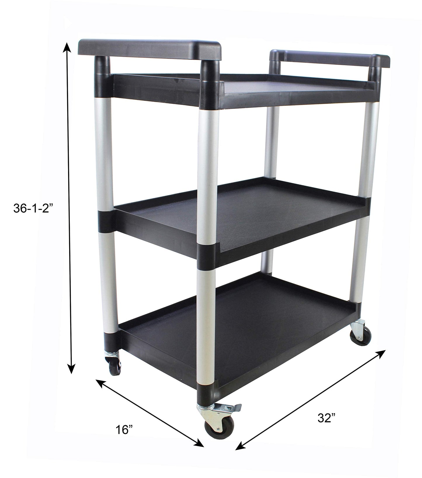 MaxWorks 80774 3-Shelf Utility Plastic Cart with Wheels-225 Lbs Maximum Capacity , Black