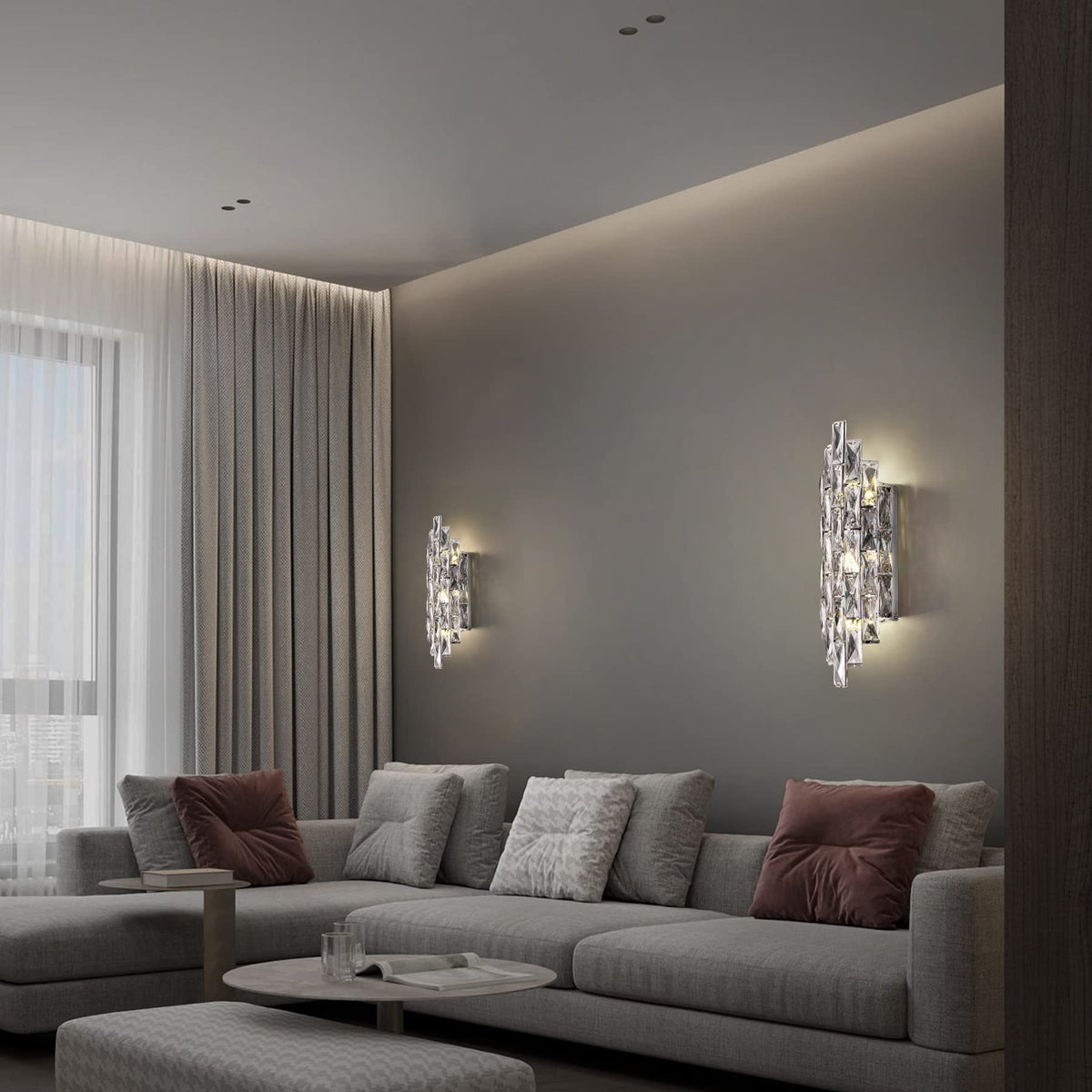 Modern Crystal Chrome Wall Sconces, Wall Light Fixtures, Indoor Wall Lamp, Vanity Wall Mount Lamps for Living Room Bedroom Bathroom Bedside Hallway Stairway
