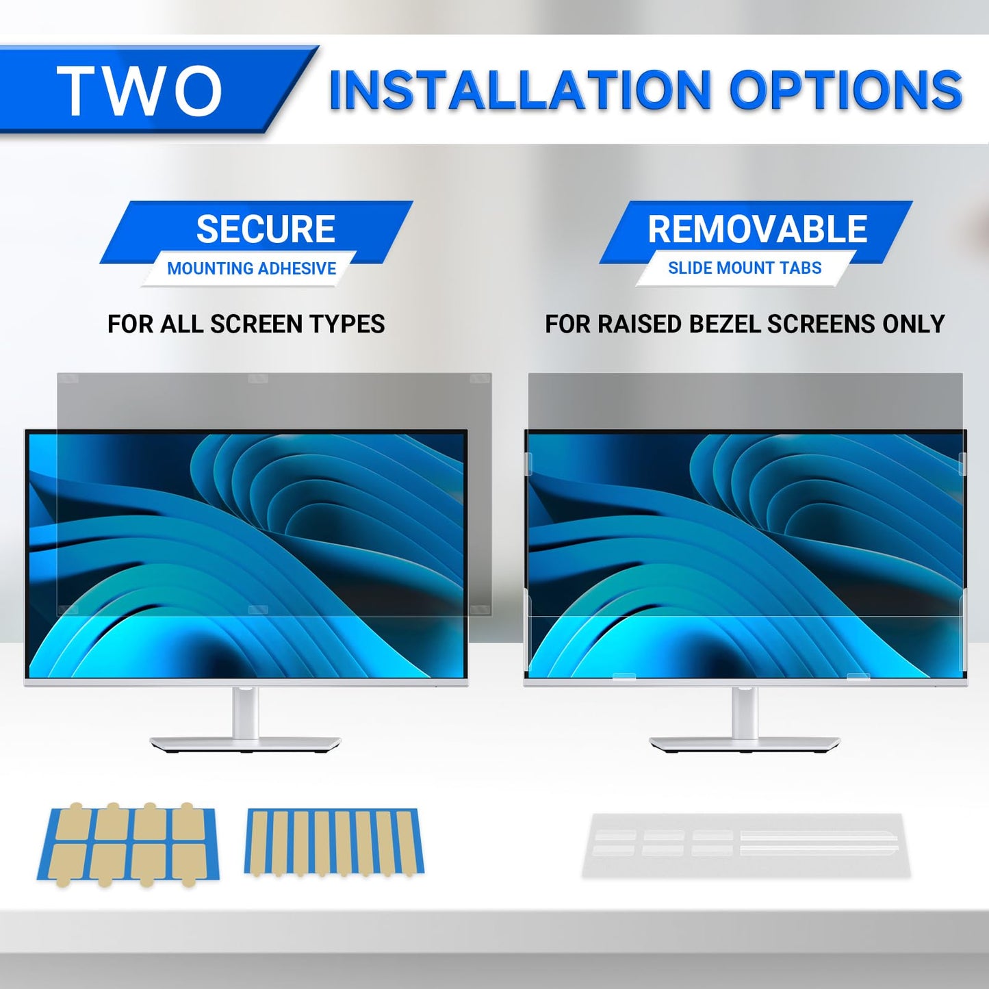 [2-Pack] Privacy Screen For Computer Monitor, 27-Inch 16:9 Aspect Ratio; Anti Spy/Bule Light/Glare And Eye Protection, 2 Install Ways Removable For Office, Airport, Cafe And Other Public Area; Diagonal 27 Inches, Width 23.53 Inches, Height 13.24 Inches