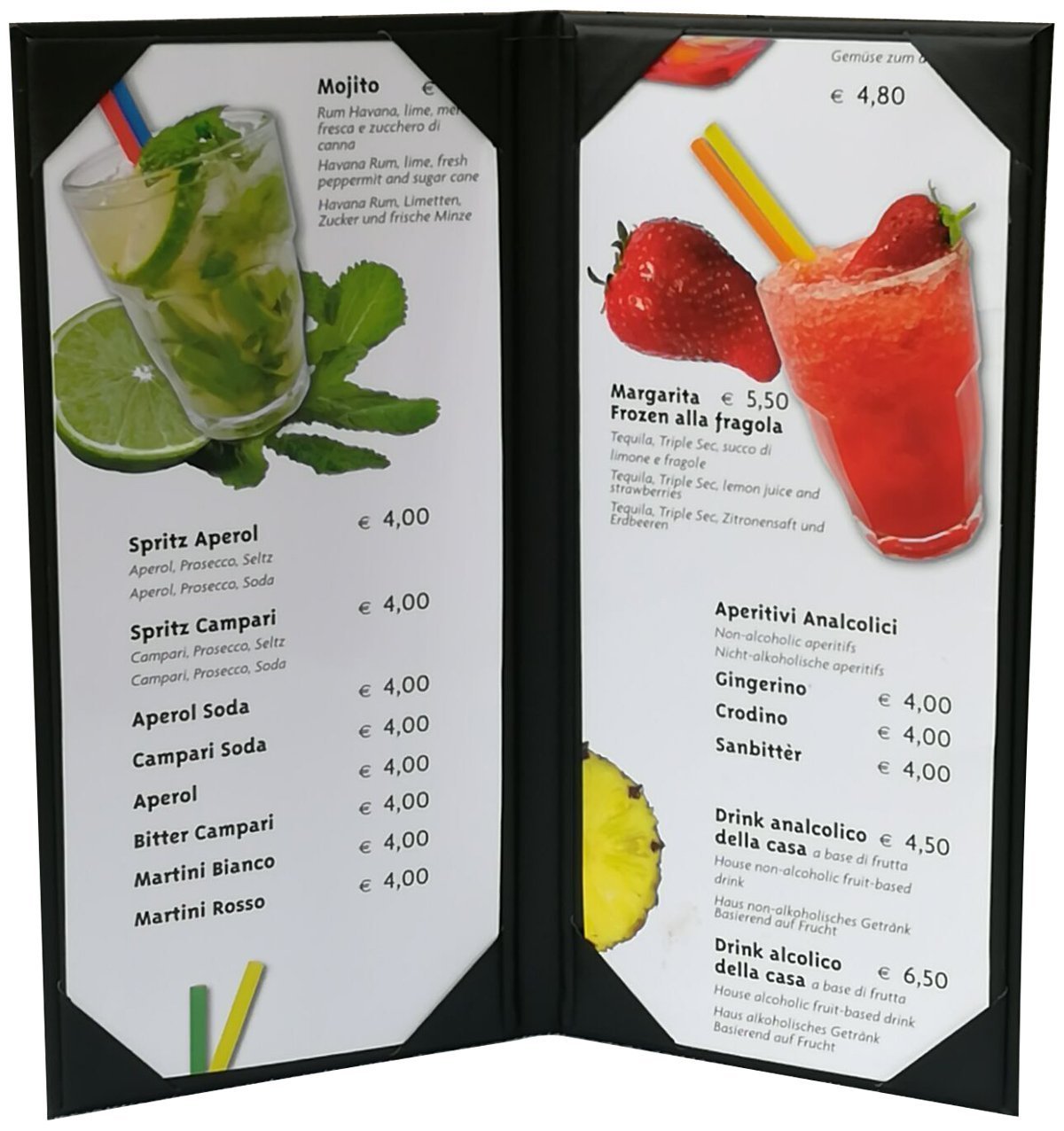 5 pcs of Restaurant Wine Menu Covers Holders 4.75" X 11" Inches, Double View,Sold By Box,with Clear PVC Sheets for Paper Protection