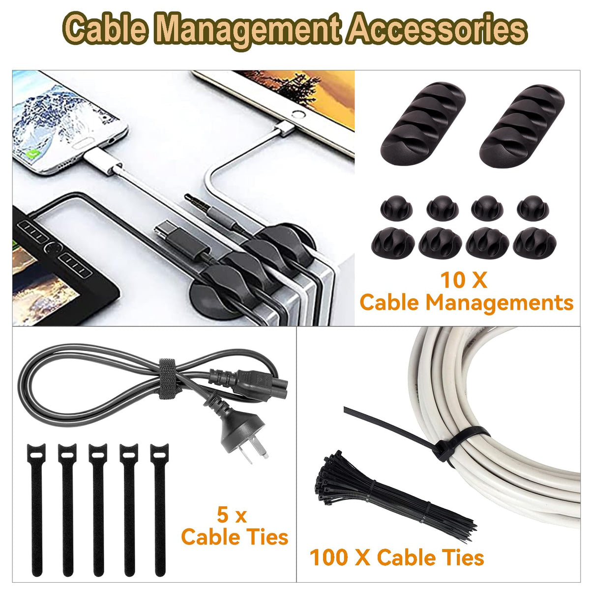 YUANYE Cable Management Box Cable Management Kit for Power Strip to Hide Wires,Cord Organizer Boxes,Safe ABS Material Wire Organizer of Cable Clips Sleeve for Home & Office,3Pack-128PCS/White