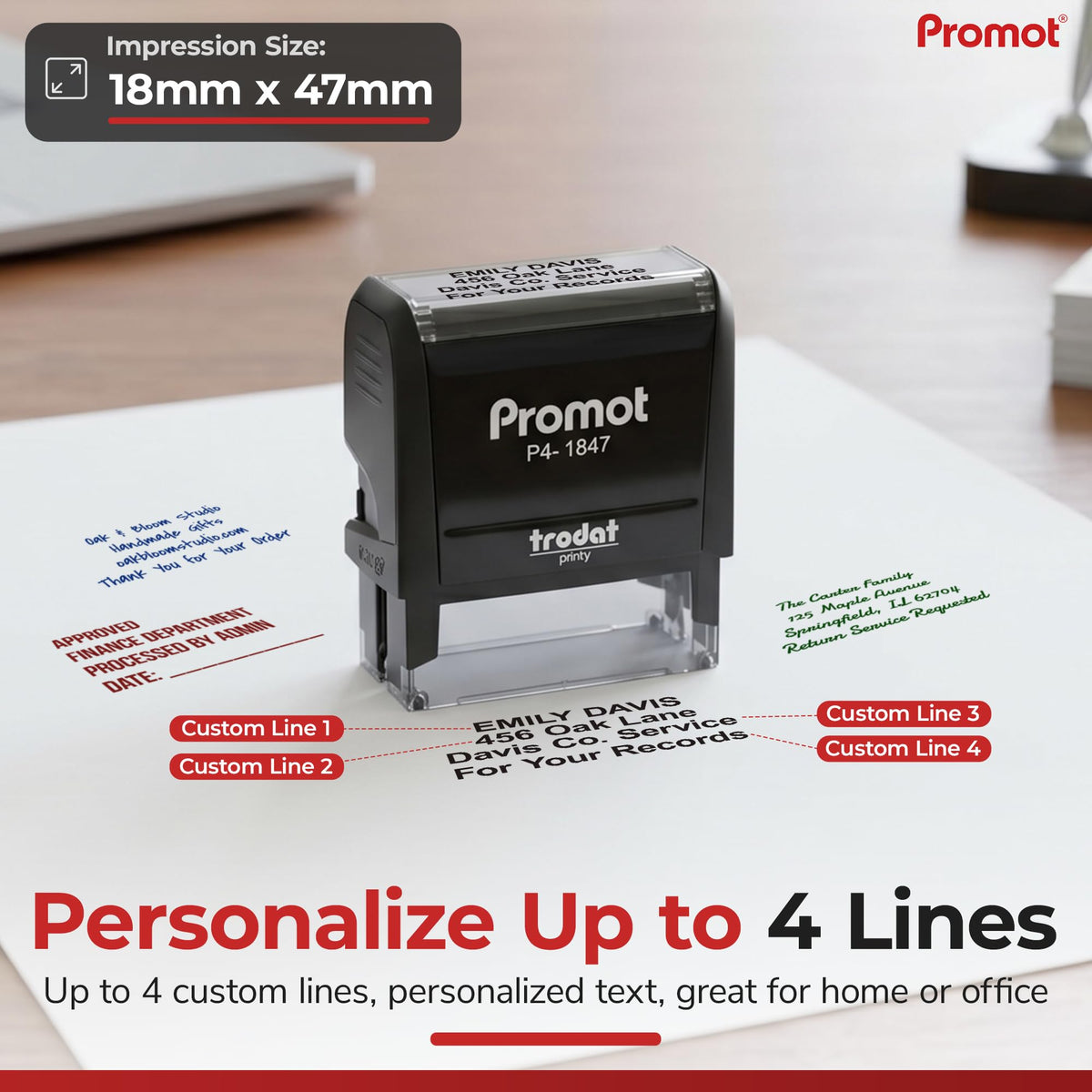 Promot Self Inking Custom Stamp - Up to 4 Lines of Personalized Text, Customized Address Stamp with Easy to Change Ink Cartridge (Medium)