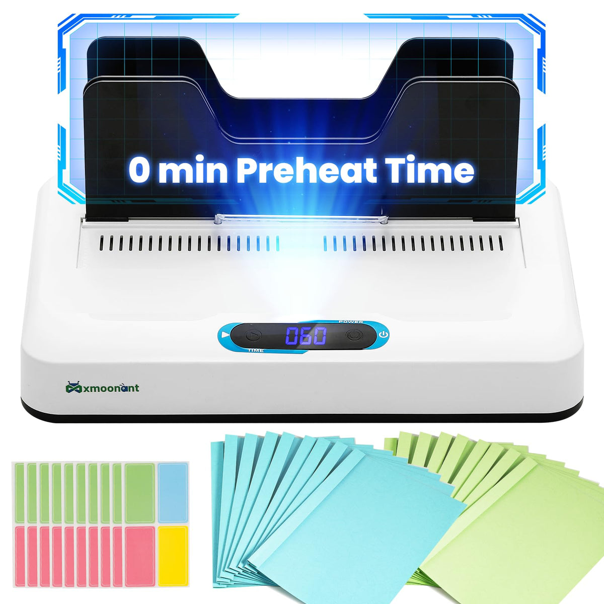 Mxmoonant Thermal Binding Machine Kit, No Preheat Time, Digital Display, 3 Levels Binding Time, Electric Binder 500 Sheets, Come with 20 pcs Binding Covers & 40 pcs Stickers 110V
