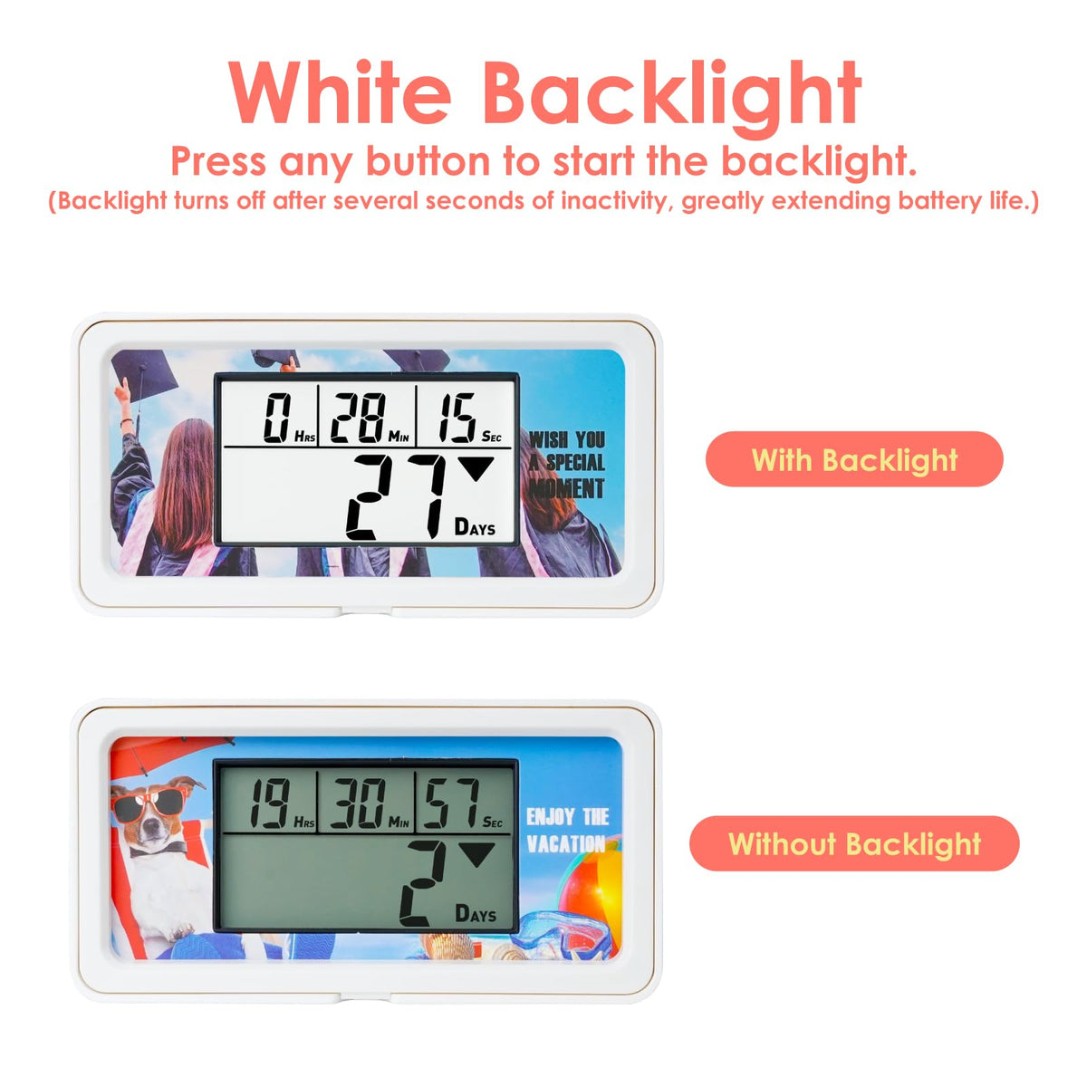 NInE-ROnG Backlight Digital 9,999 Days Countdown Timer Big LCD Display Count Down for Retirement Vacation Graduation Christmas Weddings Birthdays Children's Day Halloween and Other Scenes (WT-10)